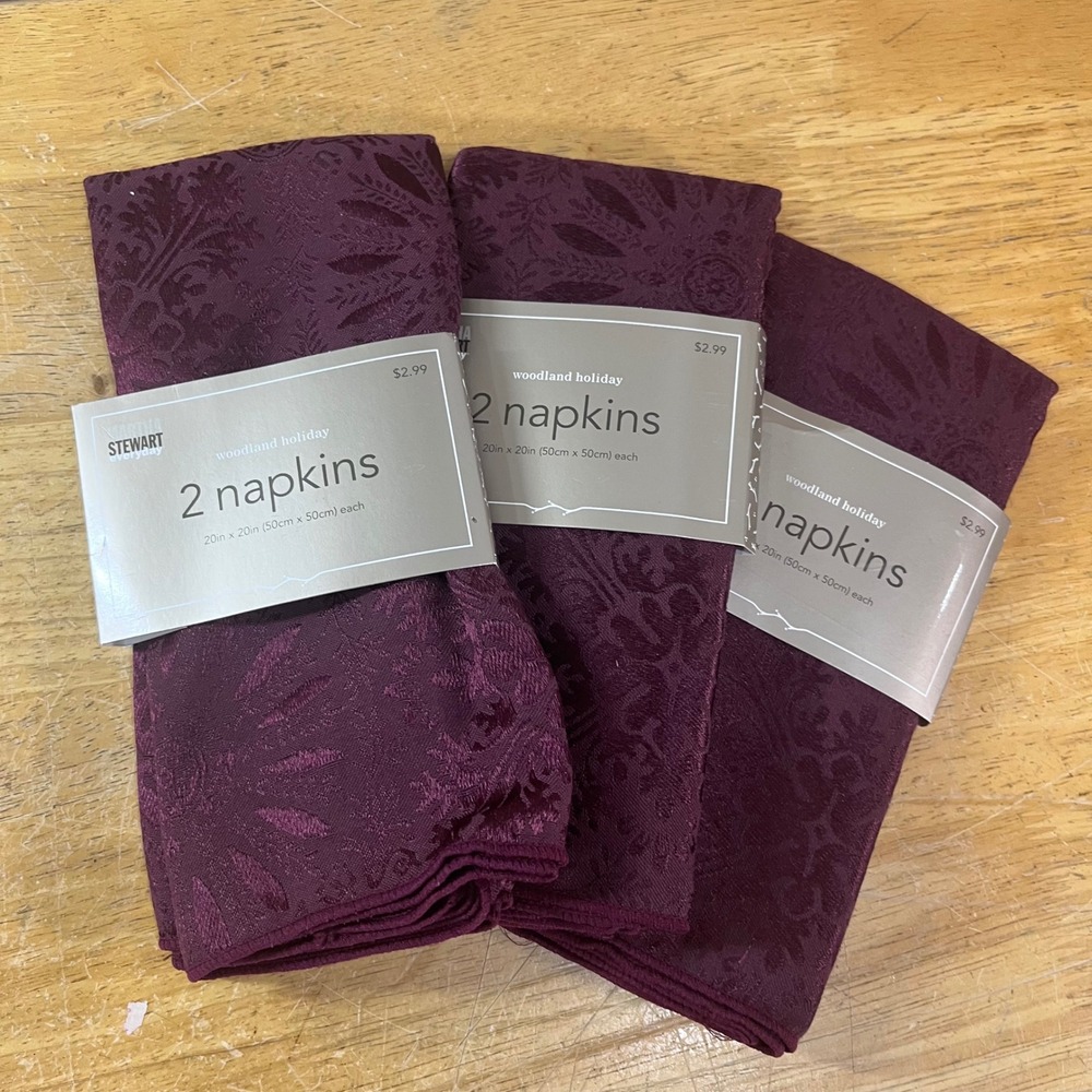Martha Stewart Napkins 6pc Burgundy Woodland Holiday Vtg 20x20 Damask Cotton
